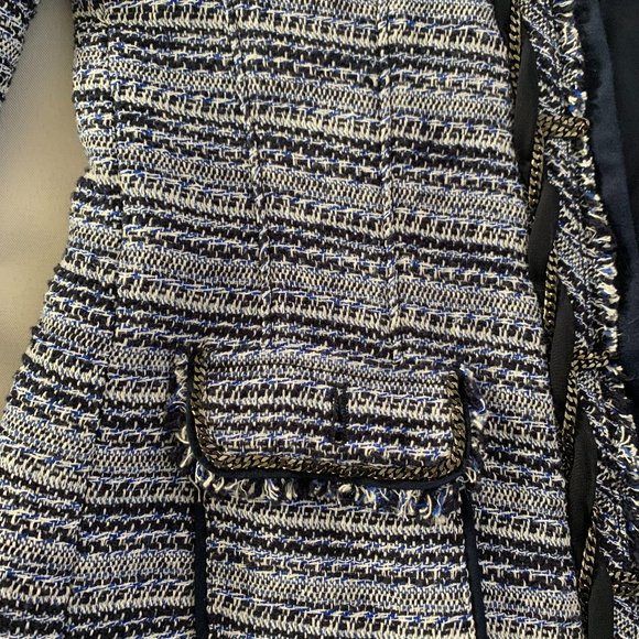 WHBM Blue Tweed Fringe Chain Embellished Blazer Jacket - Picture 5 of 8